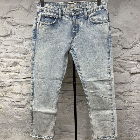 Current Elliott The Cropped Straight Jean Acid Light Wash Distressed Raw Hem - Picture 1 of 7